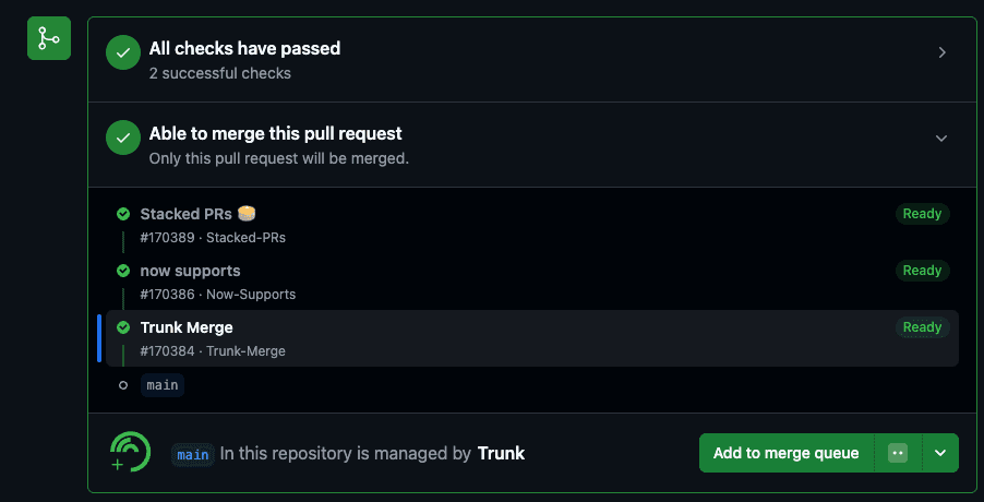 Able to merge as a stack, three PRs marked Ready