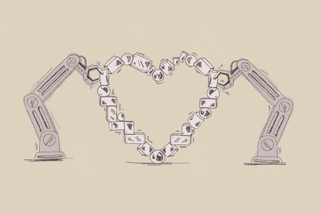 image of two robot arms assembling a heart